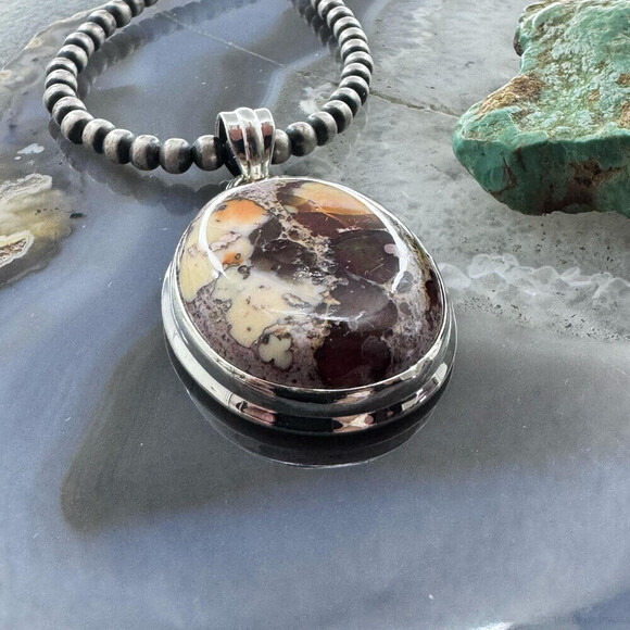 Sterling Silver Southwestern Style Oval Mexican Fire Opal Pendant For Women - Picture 4 of 10